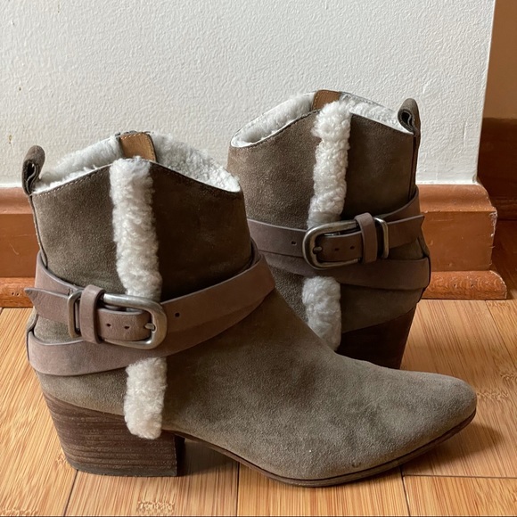 Sigerson Morrison Shoes - Belle by Sigerson Morrison Laica Gray Suede Faux Fur Lined Booties size 7.5B